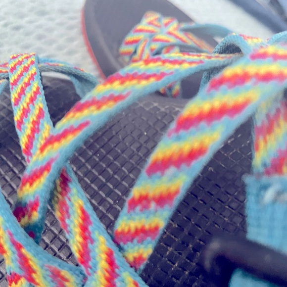 Chaco sandals EUC pink, red, blue, yellow, green adjustable straps for size 8-9 - Picture 4 of 5